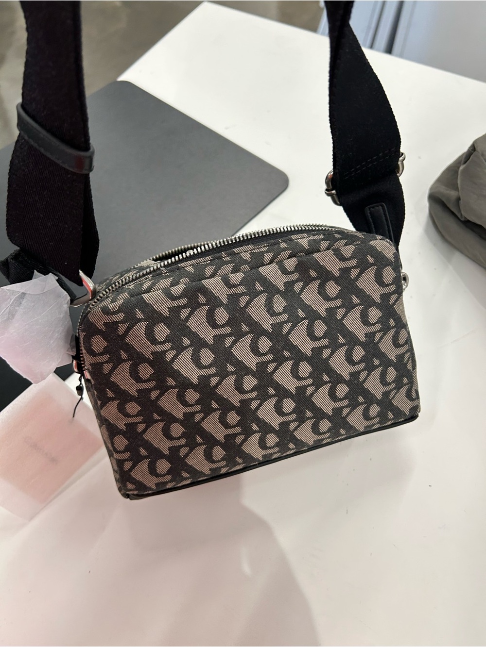 Calvin Klein Black and Beige Monogram crossbody Bag logo crossbody bag new with